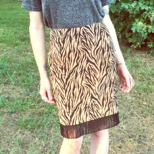 Tiger Print Fringe High Waist Vintage Skirt